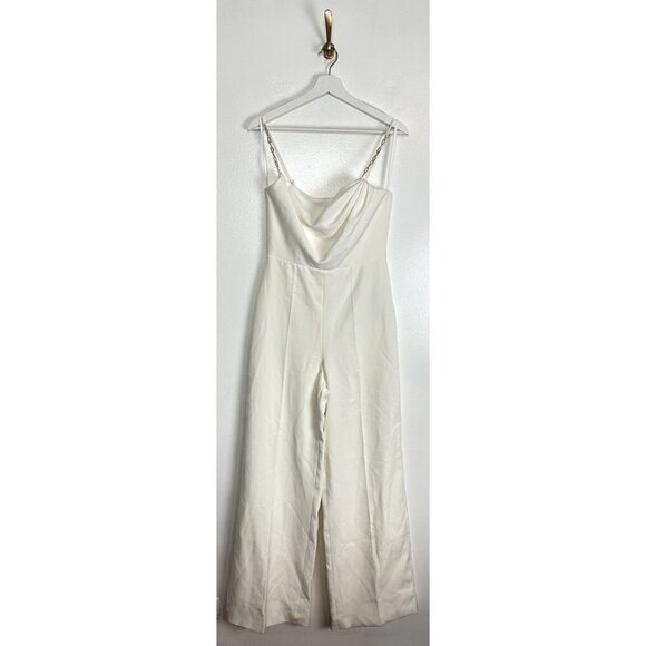 HALSTON Brea Ruched Chain-strap Crepe Jumpsuit in Chalk Size US 4 - Picture 3 of 13
